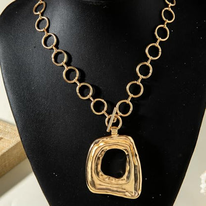 Sora Tuki Gold Chunky Necklace for Women Trendy Big Silver Statement Necklace Large Heart Hollow Square Necklaces Bold Thick Chain OT Toggle Necklaces Boho Chunky Jewelry - color: Style 2 - Gold-Square