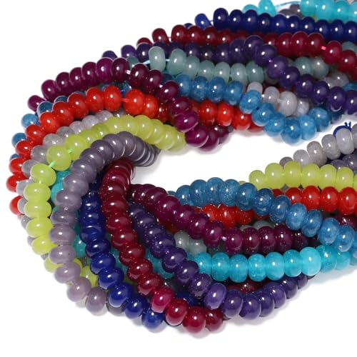 Songxi 5x8mm Natural Blue-Green Chalcedony Stone Rondelle Beads, 75PCS Spacer Round Loose Abacus Beads for Jewelry Making, Gemstone for Bracelet Necklace Earrings, Arts and Crafts - color: Blue-Green Chalcedony