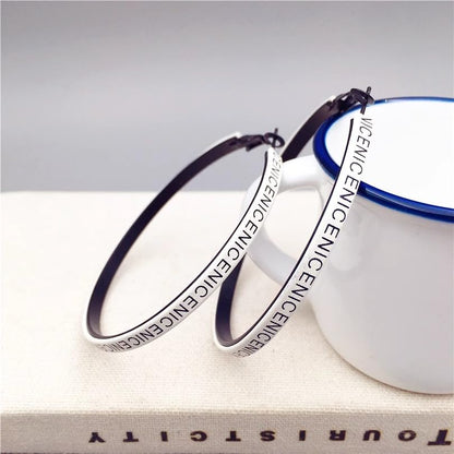 Hoop Earrings for Women Leather Hoop Earrings-Medium/Large Hoops-Lightweight hoop - color: White Letters