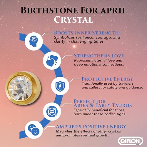 Caflon April Birthstone Stud Earrings - 12 Pairs Clear Crystal Studs, 3/4/5mm | Surgical Steel Starter & Piercing Studs, Sterilized & Individually Sealed | Hypoallergenic Nickel-Safe for Newly Pierced & Sensitive Ears - color: 24K Gold Plated, size: 5mm
