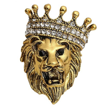 HETICA Vintage Animal Dragon Skull Wolf Crown Lion Brooch for Men Women Suit Tie Dress Lapel Pin Fashion Jewelry - style: Vintage Gold Crown Lion