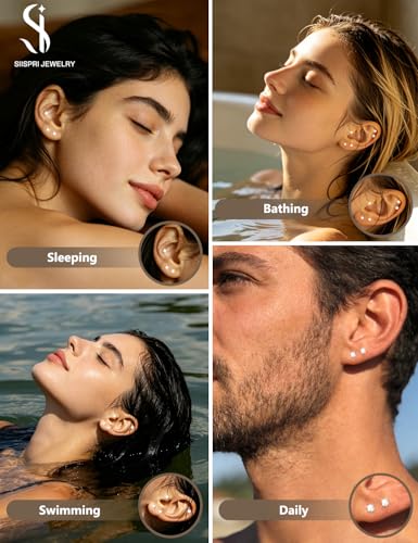 SIISPRI 10 Pairs Tiny Cartilage Stud Earrings for Women Men 14K Gold Plated Surgical Stainless Steel Flat Back Earrings Hypoallergenic Cubic Zirconia Studs Earrings 2mm 3mm Tragus Helix Daith Piercing - color: 3mm-Gold-10pair