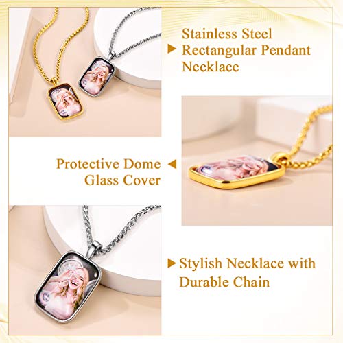Custom4U Personalized Photo Necklace - Custom Heart/Oval/Round Charm Necklaces with Picture + Chain Adjustable - Stainless Steel/Acrylic Pendant Memorial Jewelry Christmas Gifts for Women - color: C-Silver Color