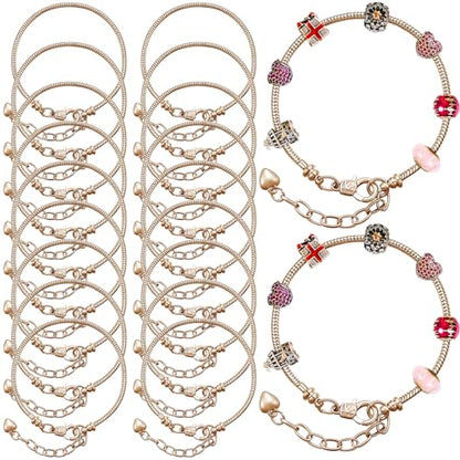 Hicarer 20 Pcs Snake Charm Bracelet Chain Adjustable Bangle Bracelets for Jewelry Making, Gold Silver Stainless Steel Bracelet Chains with Heart Extender for Women DIY Jewelry Making Supplies(Gold) - color: Gold