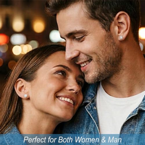 SEEDRILL Stud Earrings for Women Men Square & Round AAAAA+ Cubic Zirconia Earrings 18K Gold Plated Hypoallergenic 316L Surgical Stainless Steel CZ Earrings 3-6mm 4 Pairs - color: Gold