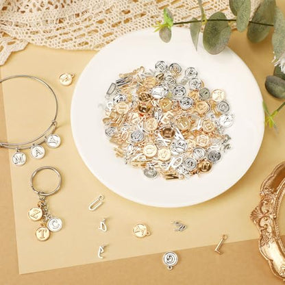 SANNIX Letter Charms, 156Pcs/6 Sets Alphabet ABC Letter Charms 3 Styles | Capital A-Z Charms, DIY Bracelet Necklace Pendants ,with 200Pcs Open Jump Rings for Jewelry Making, KC Gold & Antique Silver - color: KC Gold and Silver