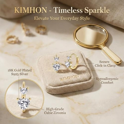 18K Gold Plated Hoop Earrings for Women,14mm Small Minimalist Heart CZ Huggie Hoops,Jewelry Gift for Her
