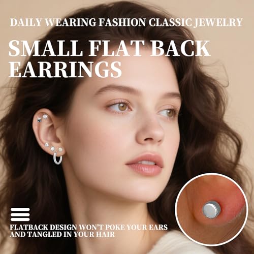 Surgical Steel Earrings for Sensitive Ears Hypoallergenic 20G Stainless Steel Stud Hoop Earrings for Women Men Small Opal Ball CZ Surgical Steel Flat Back Earrings Cartilage Earrings Hoop Stud - color: Silver