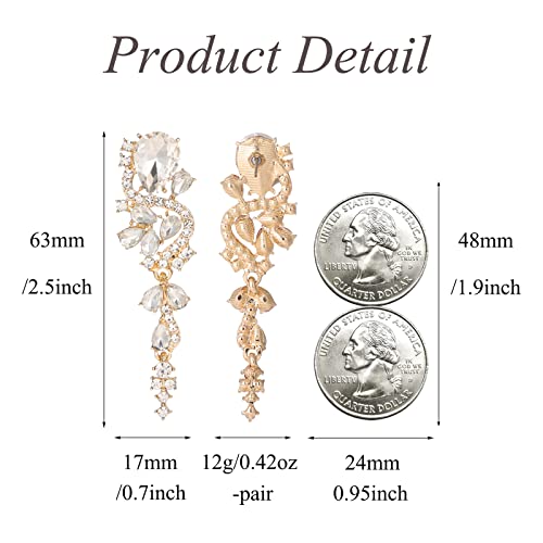 Fashion Rhinestone Statement Drop Dangle Earrings Long Colorful Crystal Bridal Wedding Teardrop Chandelier Earrings for Women Prom Pageant - color: Clear-gold