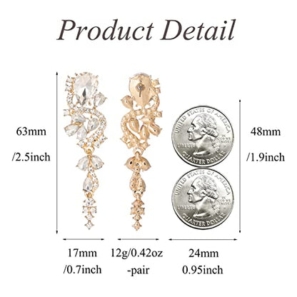 Fashion Rhinestone Statement Drop Dangle Earrings Long Colorful Crystal Bridal Wedding Teardrop Chandelier Earrings for Women Prom Pageant - color: Clear-gold