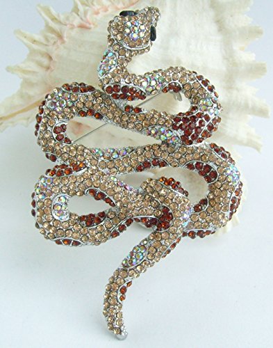 Classic 3.94" Unique Animal Snake Brooch Pin Pendant Austrian Crystal BZ5847 - color: Silver-Tone Yellow
