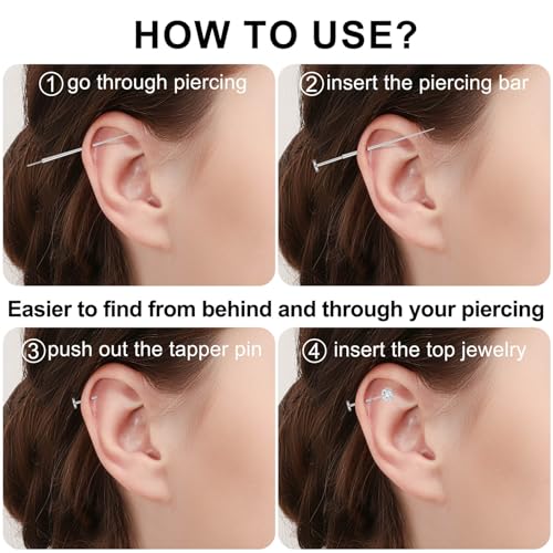 Uni-J 10pcs 20G/18G/16G Threadless Push-in Tragus Conch Cartilage Flat Back Helix Labret Monroe Lip Ring Daith Piercing Jewelry - color: Silver 8mm