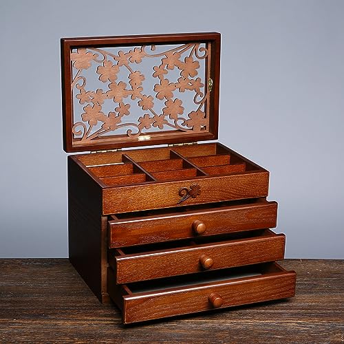 Changsuo Wooden Jewelry Box for Women with Drawers, Medium-sized Jewelry Storage Organizer with Acrylic Lid - size: Three-drawer