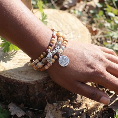 YGLINE Tree of Life Yoga Healing Stone Bracelets,Multilayer Lotus Chakra Stone Reiki Bracelet Sets,Anxiety Crystal Natural Stone,for Women Stress Relief - color: Crazy Agate-3w
