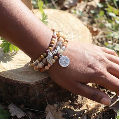 YGLINE Tree of Life Yoga Healing Stone Bracelets,Multilayer Lotus Chakra Stone Reiki Bracelet Sets,Anxiety Crystal Natural Stone,for Women Stress Relief - color: Crazy Agate-3w