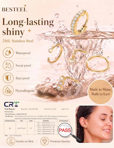 Besteel Nose Rings for Women 14K Gold Filled Hypoallergenic Nose Stud Hoops | 20G 316L Surgical Stainless Steel Double Nose Ring Cute Round CZ Heart L Shaped Nose Stud Dainty Nostril Piercing Jewelry - color: 14k gold plated