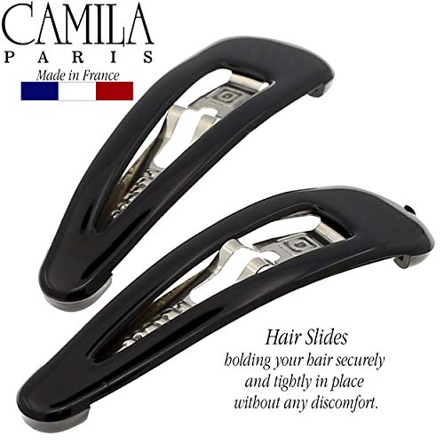 Camila Paris AD87/2 French Hair Barrettes Clips, Snap Hair Slides Clic Clac for Women, Styling Girls Side Slide-in Metal Snap Pin Hair Accessories for Women. Strong Hold, No Slip Grip, Made in France - color: Black 2"