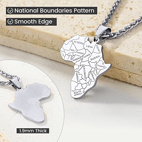 GOLDCHIC JEWELRY Africa Map Necklace for Men, Stainless Steel African Tribal/Egyptian Eye of Horus/I LOVE AFRICA/Elephant Map Hiphop Jewelry Unisex with 22'+2'Adjustable Chain - color: Africa Map - Stainless Steel, style: No Customization
