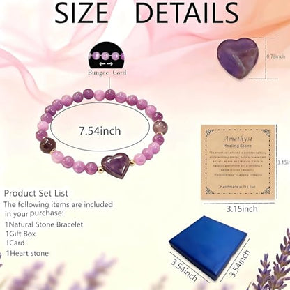 Heart Crystal Bracelet,Natural Gemstone Healing Bead Bracelet | Handmade Jewelry Gifts for Women Men,Graduation Gift for Her - color: Amethyst Bracelet