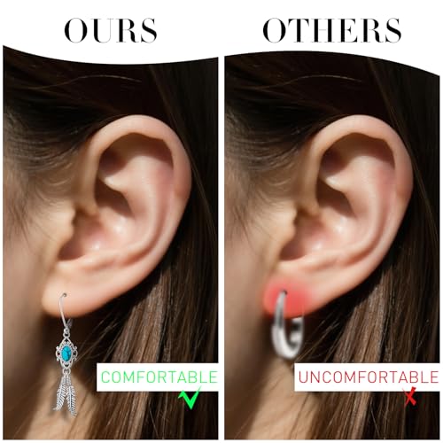 Turquoise Feather Dangle Earrings for Women Sterling Silver Turquoise Jewelry with Feather Dangling Western Chritmas Gifts for Women