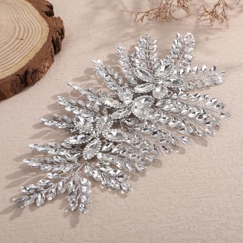 Teyglen Large Full Rhinestone Headband Flower Crystal Bride Wedding Headband Hair Vine Bridal Rhinestone Headpiece Wedding Hair Accessories for Women Party Prom (Silver) - color: Silver