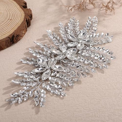 Teyglen Large Full Rhinestone Headband Flower Crystal Bride Wedding Headband Hair Vine Bridal Rhinestone Headpiece Wedding Hair Accessories for Women Party Prom (Silver) - color: Silver