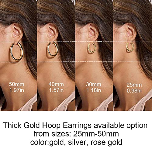 sovesi Chunky Hoop Earrings for Women, 14K Gold Plated Thick Hoops | 5mm Thick Hollow Tube Chunky Lightweight Hypoallergenic Hoop Earrings for Women - style: Gold 40MM