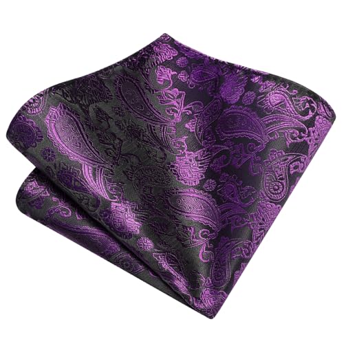 GUSLESON 3.15"（8cm） Mens Paisley Tie and Lapel Pin Necktie Hankerchief Cufflinks Set for Men - color: Dark Purple-2
