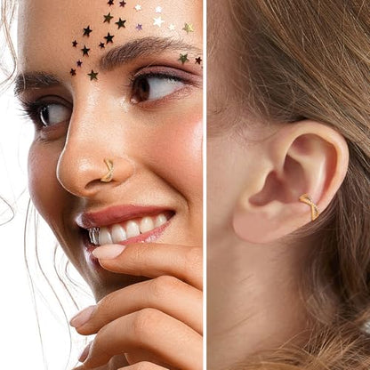 Xpircn ASTM F136 Titanium Double Hoop Septum Click Nose Rings Lip Rook Lobe Tragus Helix Cartilage Daith Conch Earrings Clear CZ Paved Nose Piercing Jewelry for Women Men - color: Double Hoops Gold, size: 16G 8mm