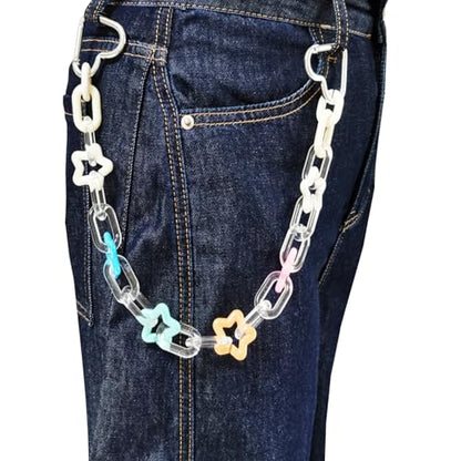 Colorful Acrylic Pants Pocket Chain Hip Hop Jeans Chain,Acrylic Chain Strap for Purse Handbag Diy Accessory - style: Clear Star