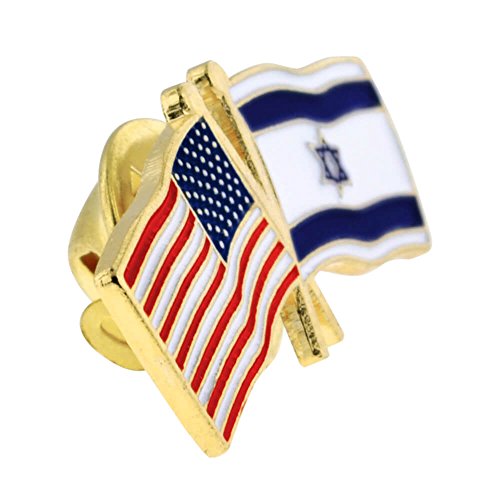 PinMart Crossed American Flag Lapel Pin - Gold Color Plated Enamel Pins - color: Israel Gold Plated, size: 10 Pack