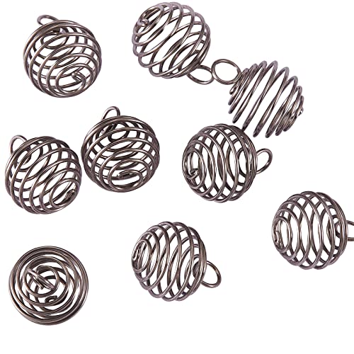 LiQunSweet 10 Pcs Stainless Steel Wire Round Spiral Bead Cage Charm Wire Wrap Gemstone Holder Pendants for Jewelry Making and Crafting - color: Stainless Steel Cage_14mm