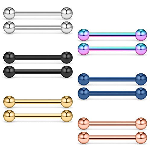 12-24PCS 16G Eyebrow Ear Helix Tragus Cartilage Earring Lip Rings Barbell Body Piercing Jewelry 6mm 8mm 10mm 12mm - style: 12mm