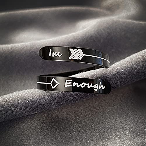 Opening Black Keep Going ring Stainless Steel Adjustable Never give up Jewelry Inspirational Opening Stacking Cute Hiphop Band - style: IM Enough