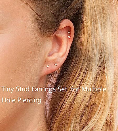 6Pairs 2mm/3mm Surgical Steel Hypoallergenic Piercing Studs, 20G 14K Real Gold Filled Tiny Stud Earrings Set for Multiple Hole Piercing (Cubic Zirconia, Pearl, Ball) - style: M : 2MM Silver Ball & CZ, 6 Pairs