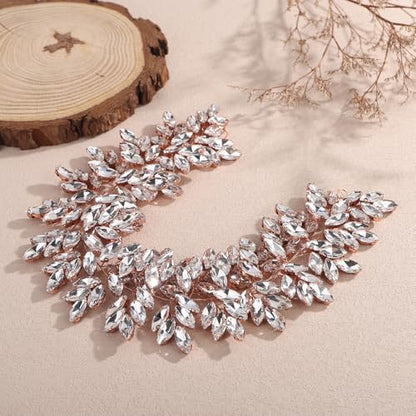 Missgrace Women Silver Green Black Red Blue Handmade Full Crystal Rhinestone Large Headband Hair Vine Shinny Headpiece Bridal Wedding Hair Accessories for Women (Rose gold) - color: Rose gold