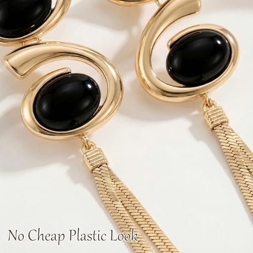 Black and Gold Earrings for Women,Geometric Statement Dangle Earrings with Long Snake Chain Tassel Pendant Earring - color: Gold