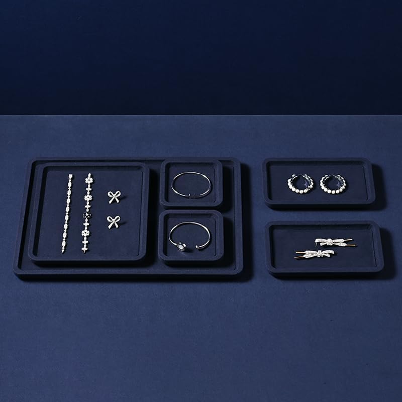 Microfiber Jewelry Trays Stackable Ring Earring Bracelet Necklace Bangle Watch Display Tray Drawer Organizer 7.87 * 7.08 * 0.59inch (Blue - color: Blue, size: 18*20cm Tray