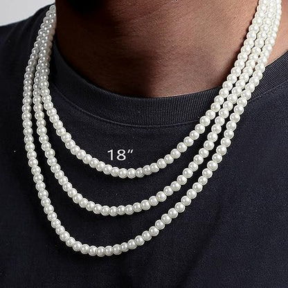 Zeffy Pearl Necklace 4MM/6MM/8MM Dainty Round Imitation Pearl Choker Necklace Wedding Pearl Necklace Delicate Jewelry for Women Simple Bridesmaid Jewelry Gifts - style: 6mm Silver Pearl Necklace(18")