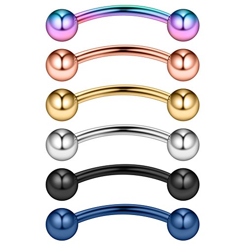 Ruifan 14G 14mm Surgical Steel Eyebrow Snake Eyes Tongue Navel Belly Ring Body Piercing Jewelry 2-6PCS - color: 14G 9/16" (14mm) Mix Color -6PCS