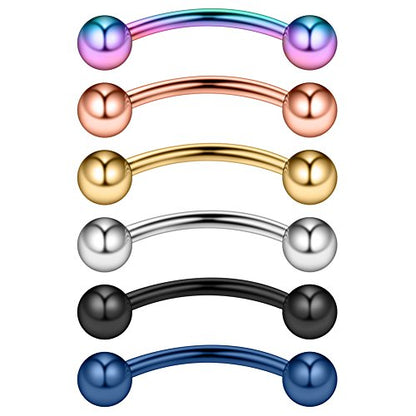 Ruifan 14G 14mm Surgical Steel Eyebrow Snake Eyes Tongue Navel Belly Ring Body Piercing Jewelry 2-6PCS - color: 14G 9/16" (14mm) Mix Color -6PCS