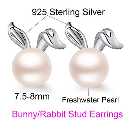 Han han Pearl Stud Earrings for Women 925 Sterling Silver, Pearl Jewelry Gift for Women 8MM-13MM - style: D-Rabbit Pearl Studs-8mm