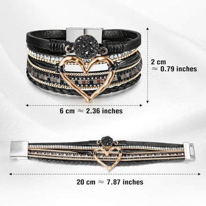 abooxiu Urn Bracelet for Ashes Cremation Jewelry for Ashes Heart Cremation Ash Bracelets Memorial Ash Keepsake Urn Jewelry for Women, Stainless Steel Leather Wrap Stackable Boho Cuff Bangles - style: Engraved