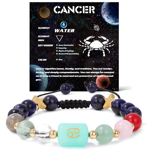 Zodiac Bracelets for Women 12 Constellations Healing Crystal Stone Beads Bracelet Birthday Zodiac Gifts Horoscope Spiritual Bracelet - color: Cancer-2