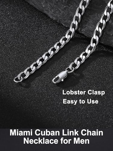 Suplight Cuban Link Chain Necklace for Men Women, Stainless Steel/Black/18K Gold Plated Chain 4mm/6mm/9mm Wide Cuban Chain Necklace, Hip Hop Jewelry 18"-30" - color: a. 6mm width-Steel, size: 30 inches
