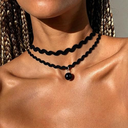 Black Necklaces for Women,Adjustable Layered Collar,Goth Jewelry - color: Double-Layer Bead