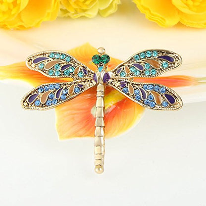 EVER FAITH Austrian Crystal Enamel Vintage Inspired Dragonfly Insect Animal Brooch Pin Gold-Tone