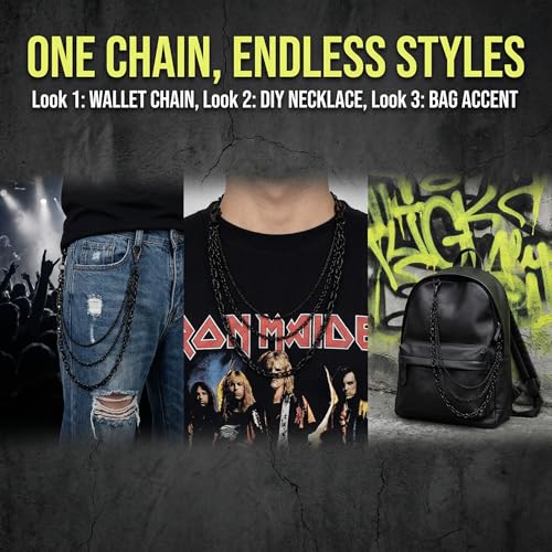 NIIIYTYB Gothic Black Purse Chain Belt for Women Matte Waist Belt Chains and Wallet Strap Accessories 3 Chain for Goth Grunge Pants Western Style Jewelry