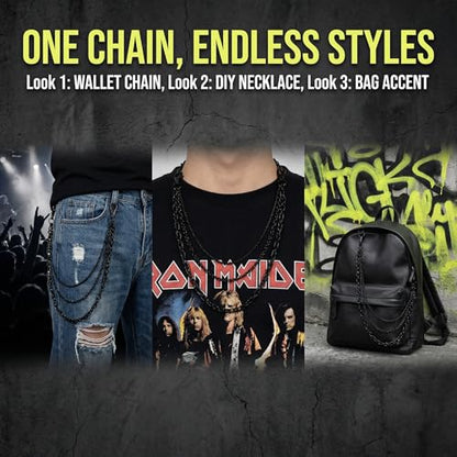 NIIIYTYB Gothic Black Purse Chain Belt for Women Matte Waist Belt Chains and Wallet Strap Accessories 3 Chain for Goth Grunge Pants Western Style Jewelry