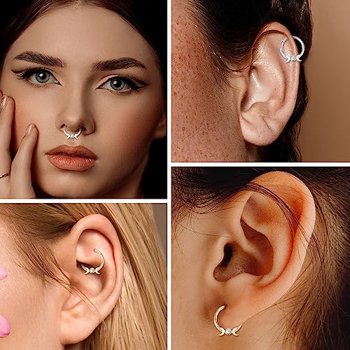 FUNLMO 18G 16G Septum Jewelry Triple Stacked Septum Nose Ring Surgical Steel Daith Conch Helix Cartilage Lobe Piercing Jewelry - color: Style12: Gold-moon&opal